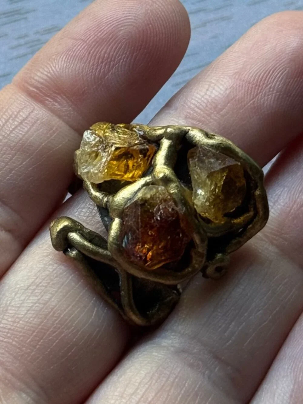 Magical Brutalist Raw Citrine and Brass Artisan Ring - Picture 6 of 7